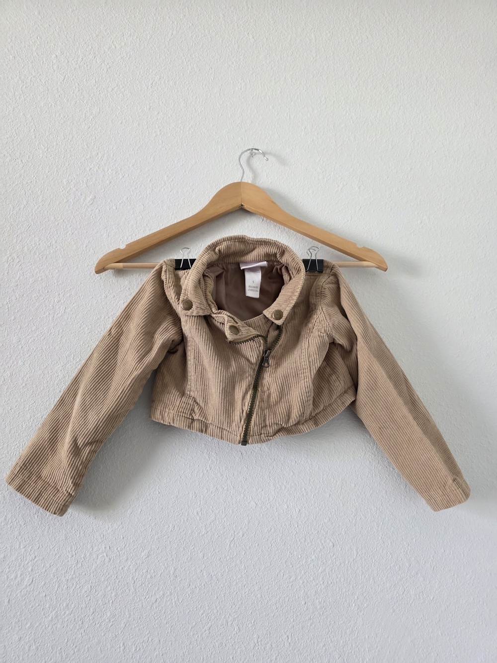 Kids Cropped Corduroy Jacket in Beige